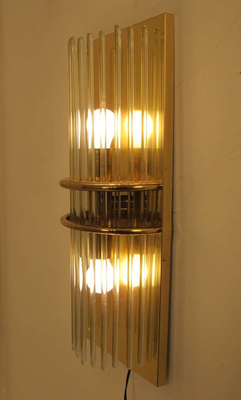 Pair of Midcentury Brass and Glass Wall Sconces, American, 1960s 3