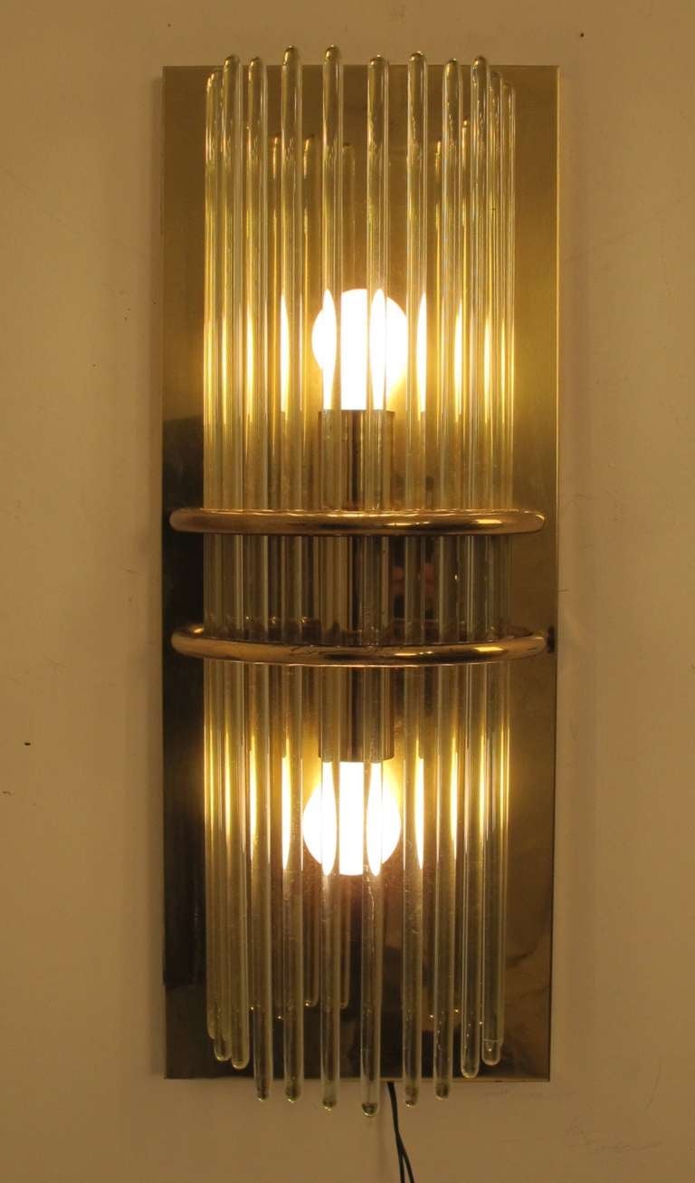 Pair of Midcentury Brass and Glass Wall Sconces, American, 1960s 1
