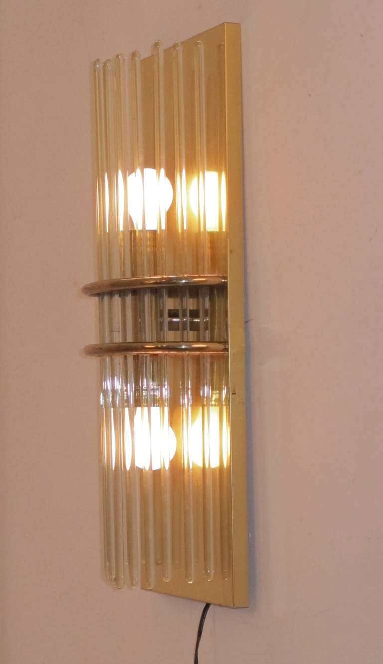 Pair of Midcentury Brass and Glass Wall Sconces, American, 1960s In Good Condition In San Francisco, CA