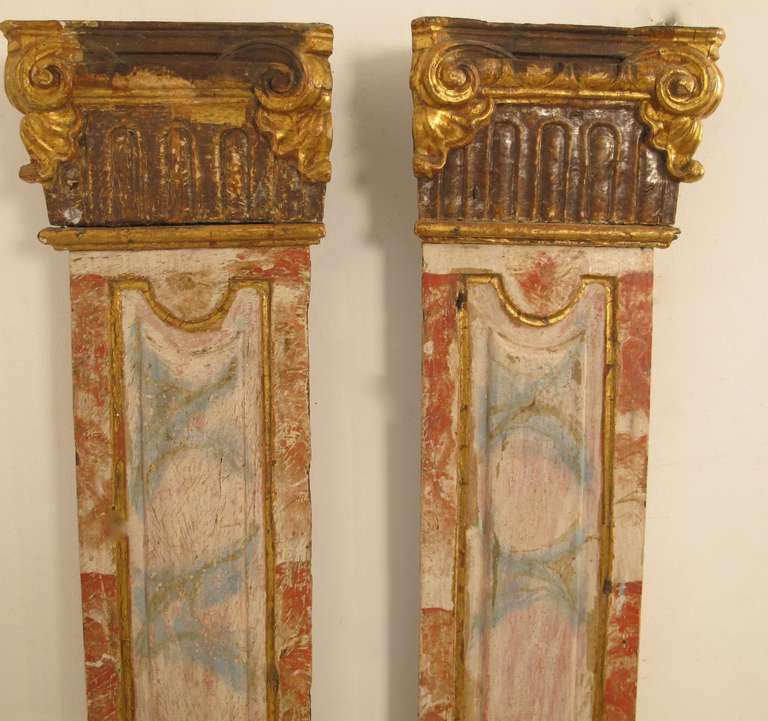 Baroque Pair of Parcel Gilt Pilasters