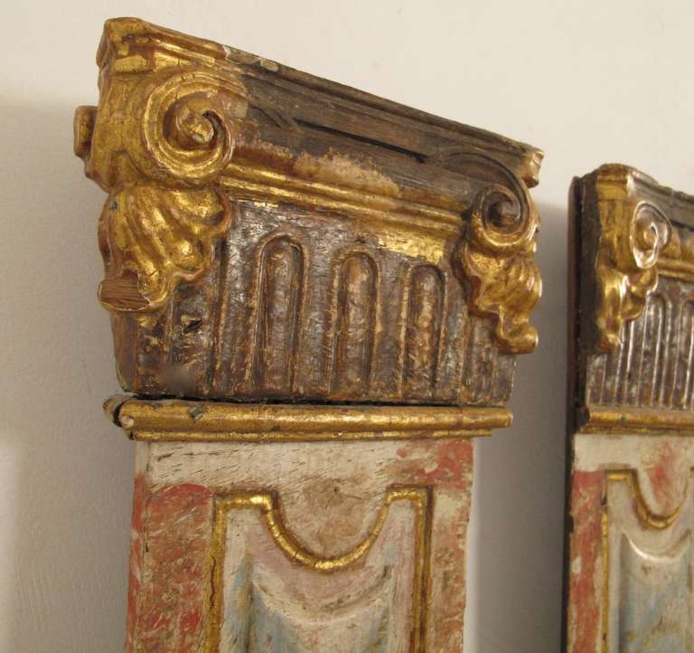 19th Century Pair of Parcel Gilt Pilasters