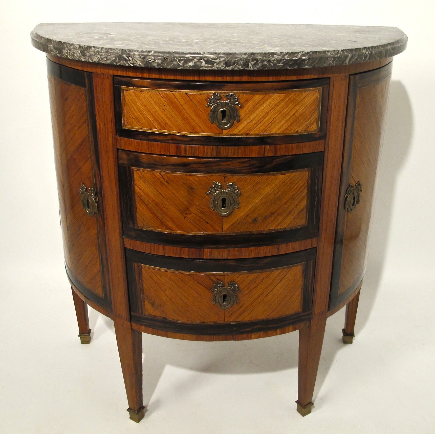 French Rosewood Demi Lune Parquetry Inlay Cabinet, 18th Century For Sale