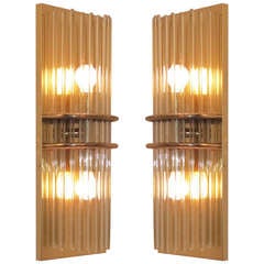 Pair of Mid Century Brass and Glass Wall Sconces 10