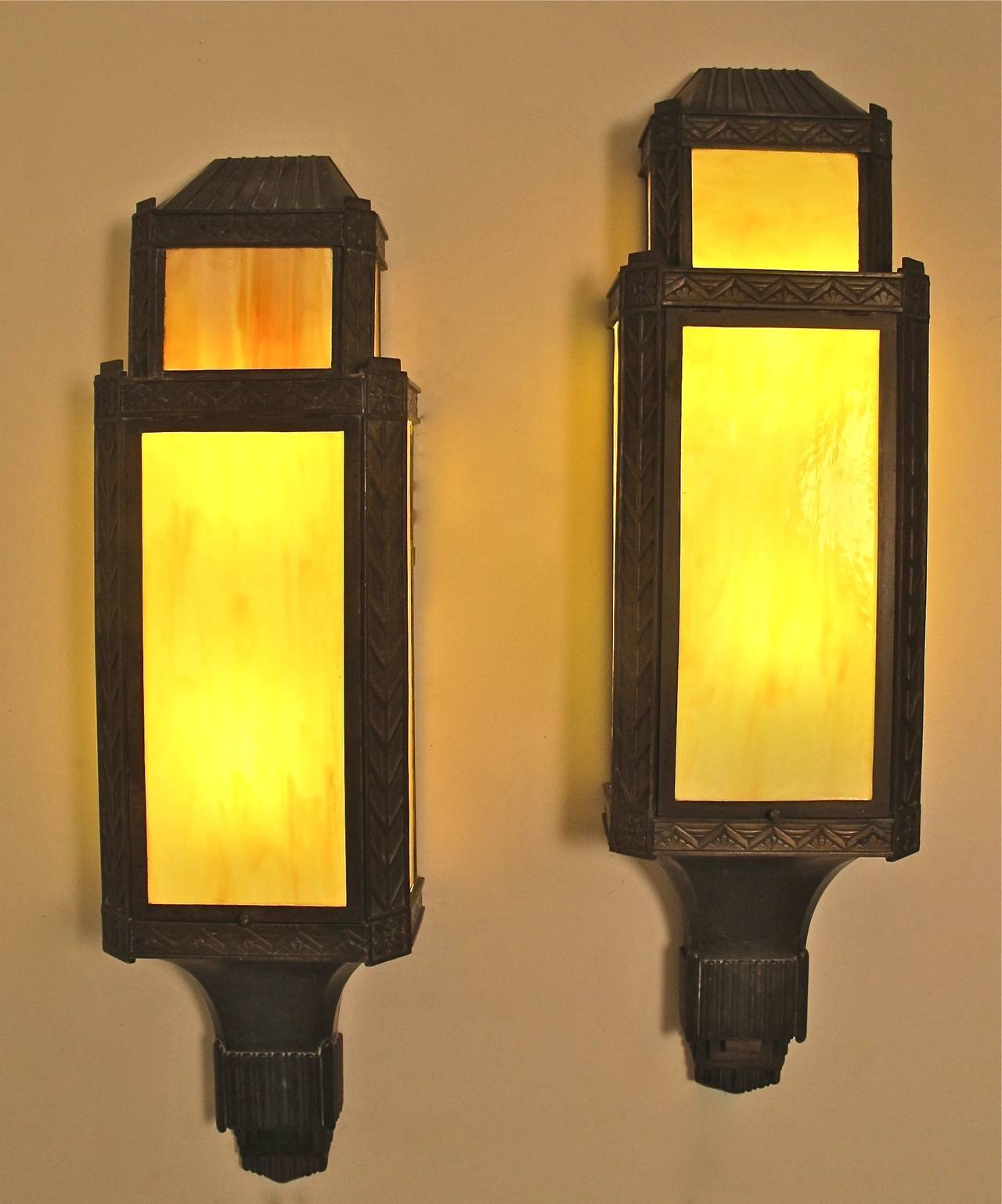 North American Large Bronze Art Deco Wall Sconces