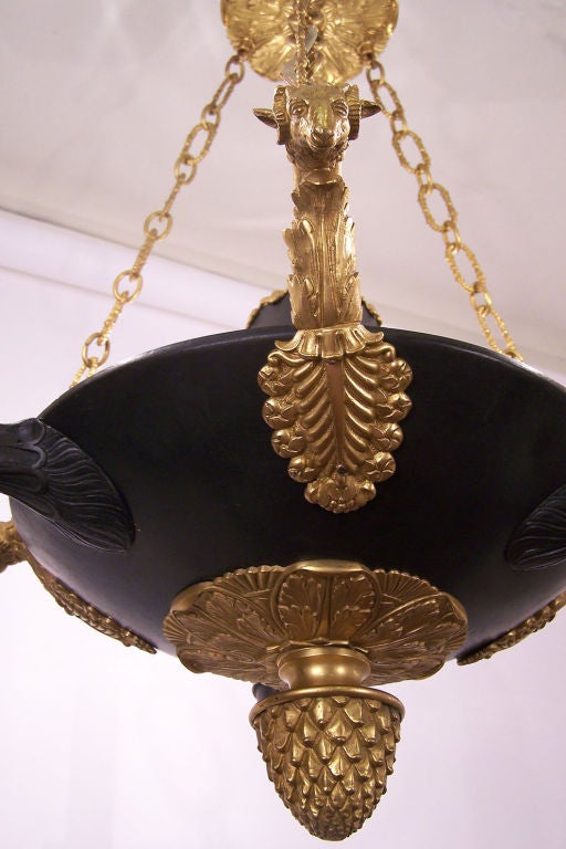 Three-Light Empire Style Bronze and Gilt Bronze Chandelier, French In Good Condition In San Francisco, CA
