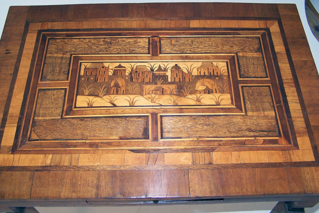 18th Century and Earlier Italian Walnut and Mixed Fruitwood Marquetry Inlay Table, 18th Century For Sale