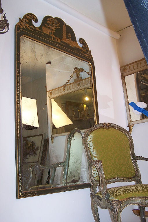 Beveled Georgian Style Green Painted Chinoiserie Mirror