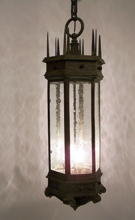 Baroque Monumental Bronze Exterior Lantern with Textured Glass Panels