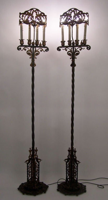 Pair Of Wrought Iron Torchiere Floor Lamps At 1stdibs Pair Of Wrought Iron Torchiere Floor Lamps For 1