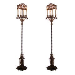 Pair of Wrought Iron Torchiere Floor Lamps