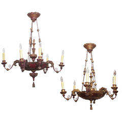 Pair of Painted, Carved and Gilded Chandeliers