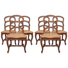 Antique Set of Six Commodious French Walnut Dining Chairs