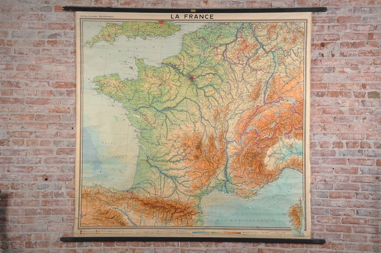 Extra Large map lithograph  on canvas .