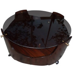 Italian Round Coffee Table With Fume Glass Top .