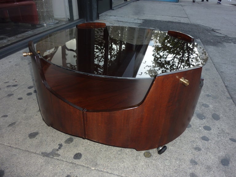 Italian Round Coffee Table With Fume Glass Top .