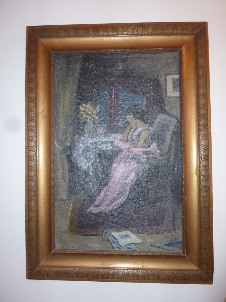 Art Deco French   Oil Painting In Good Condition For Sale In Los Angeles, CA