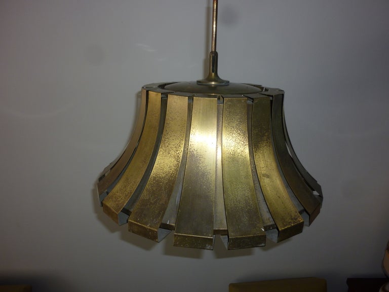 Italian Brass Pendant by Elio Martinelli for Martinelli Luce In Distressed Condition For Sale In Los Angeles, CA
