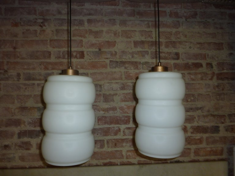 Italian pair of light fixtures white opaline glass shades net glass height 12 inches.