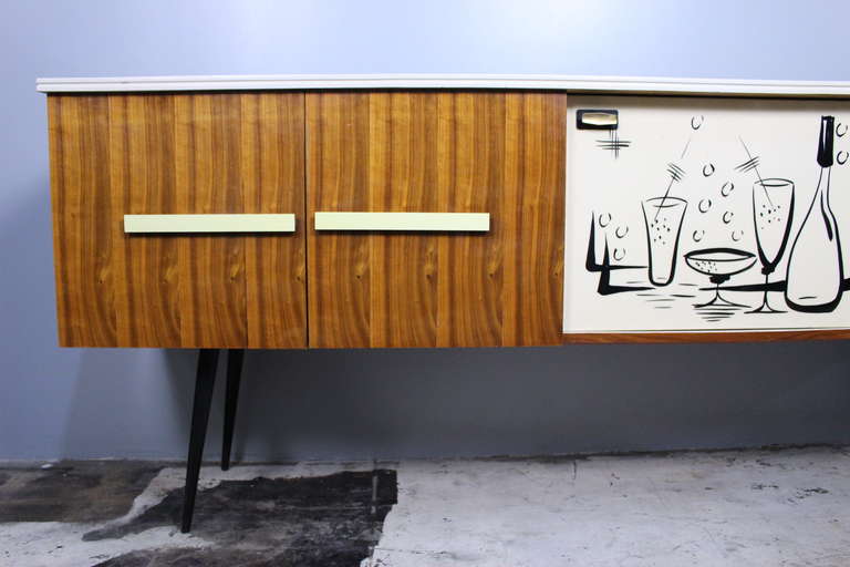 1950s Italian Sideboard, Wood Base with the Gray Glass Top In Excellent Condition In Los Angeles, CA