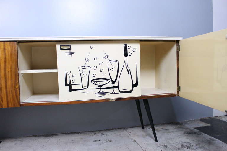 1950s Italian Sideboard, Wood Base with the Gray Glass Top 1