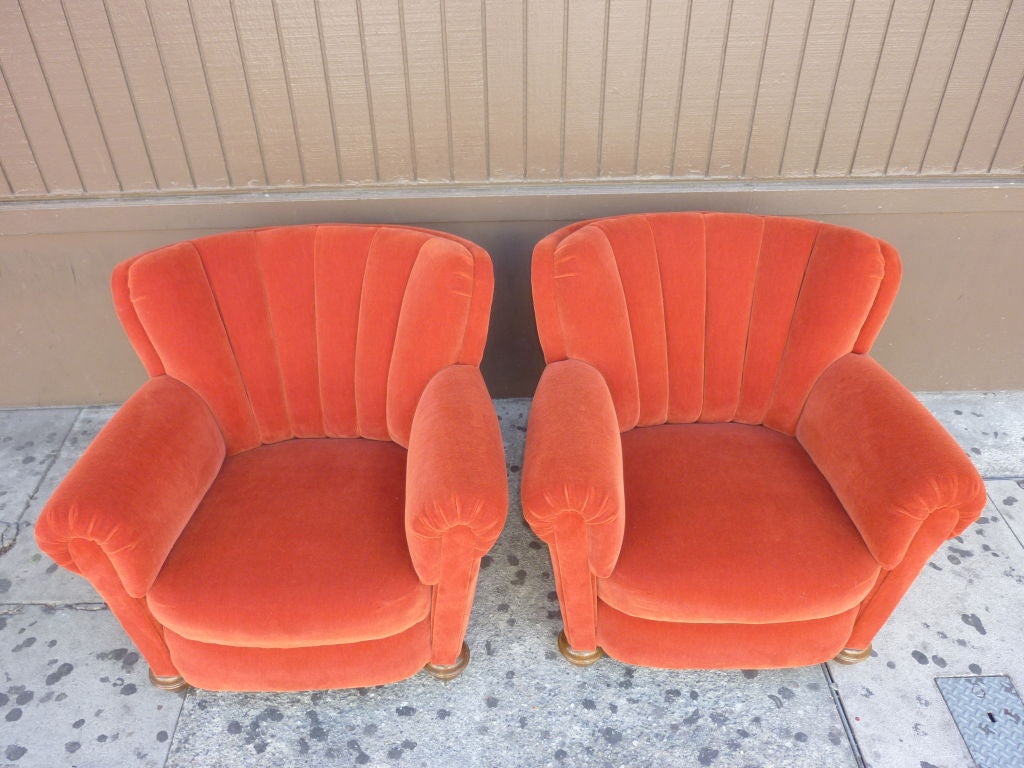 Walnut Italian 1940's Pair of Club Chairs