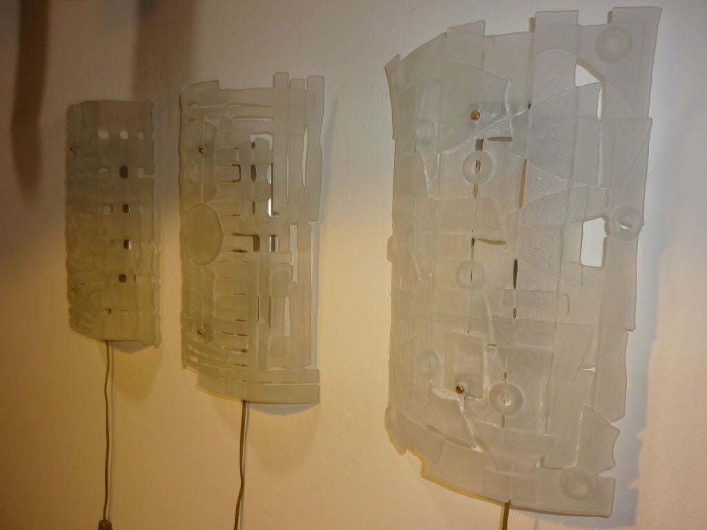 Unique glass creation by young architect Koska from Vienna workshop 2000. Price is for the set of three.