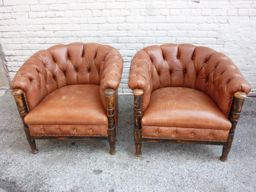 Pair of Austrian leather club chairs