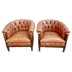 Pair of Austrian leather club chairs