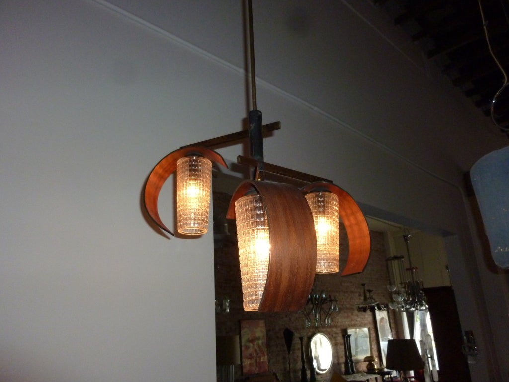 Mid-20th Century Austrian Glass and Wood  Chandelier