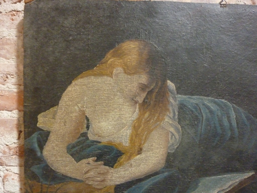 Italian Madonna Art Deco Oil Painting on Cardboard  For Sale