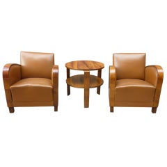 Austrian Art Deco Pair of Chairs and Gueridon