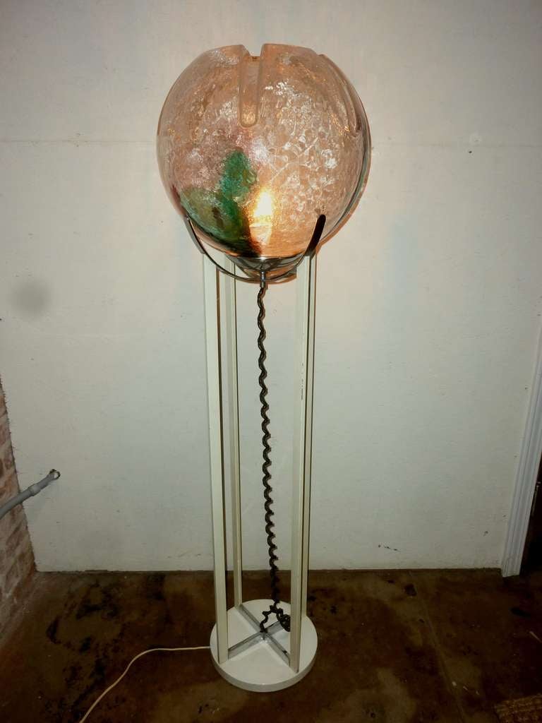 Massive Murano glass shade by Mazzega, original condition floor lamp, sign on the bottom.