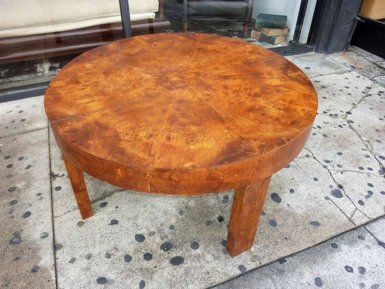 Italian round coffee table,  birch burl veneer