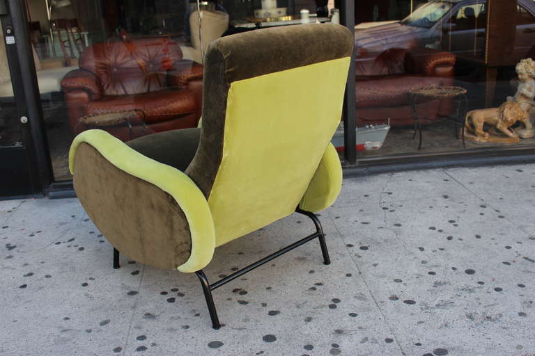 Metal Italian Reclining Armchair Reupholstered in Mohair and Cotton Velvet