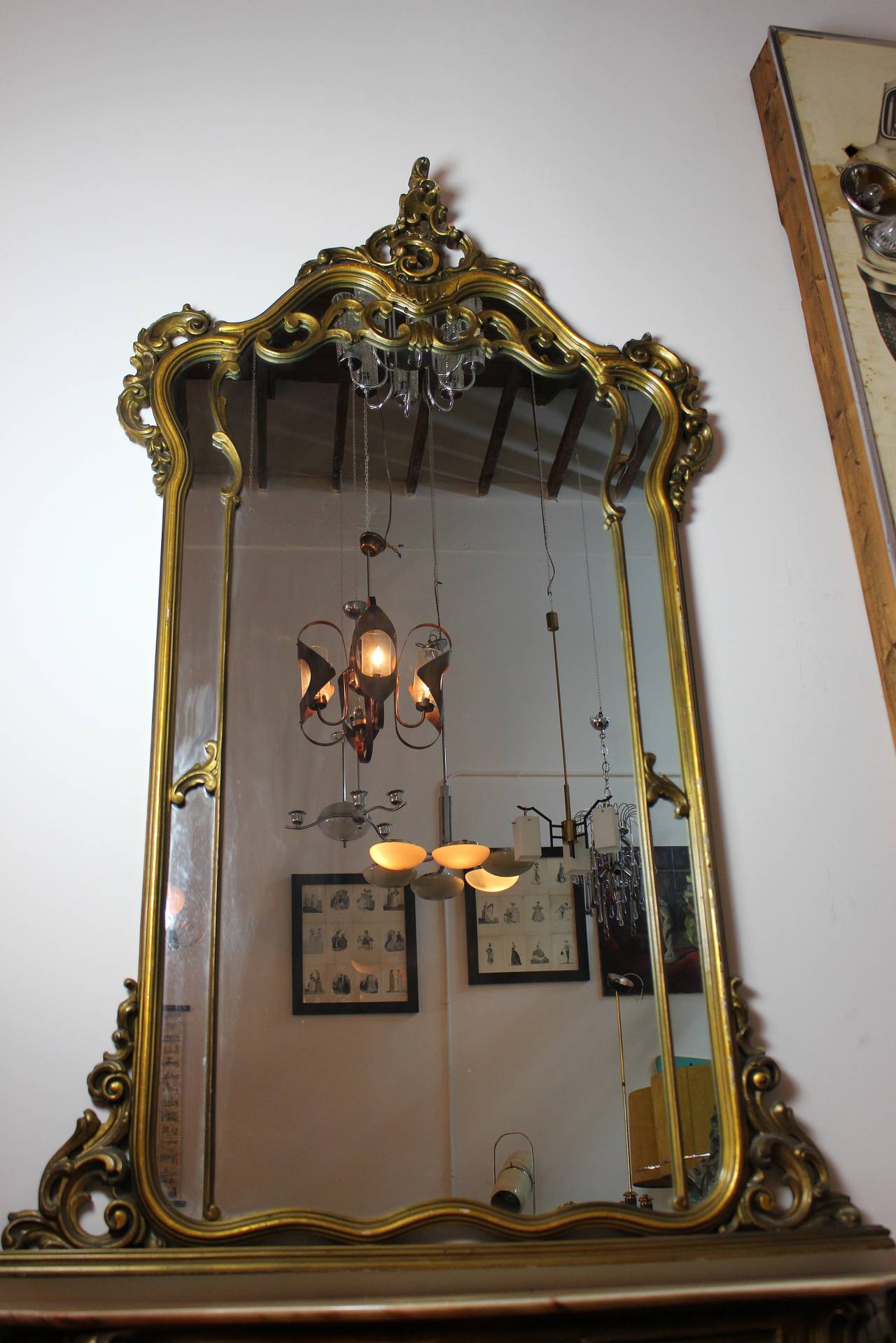 Mid-20th Century French Console with Mirror For Sale