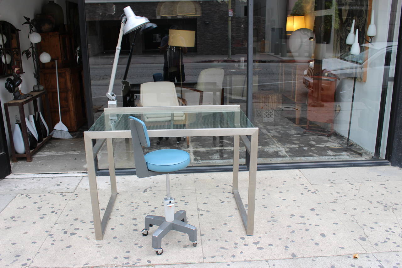 American 1950s Industrial Desk Working Table and Chair with the Lamp by AO