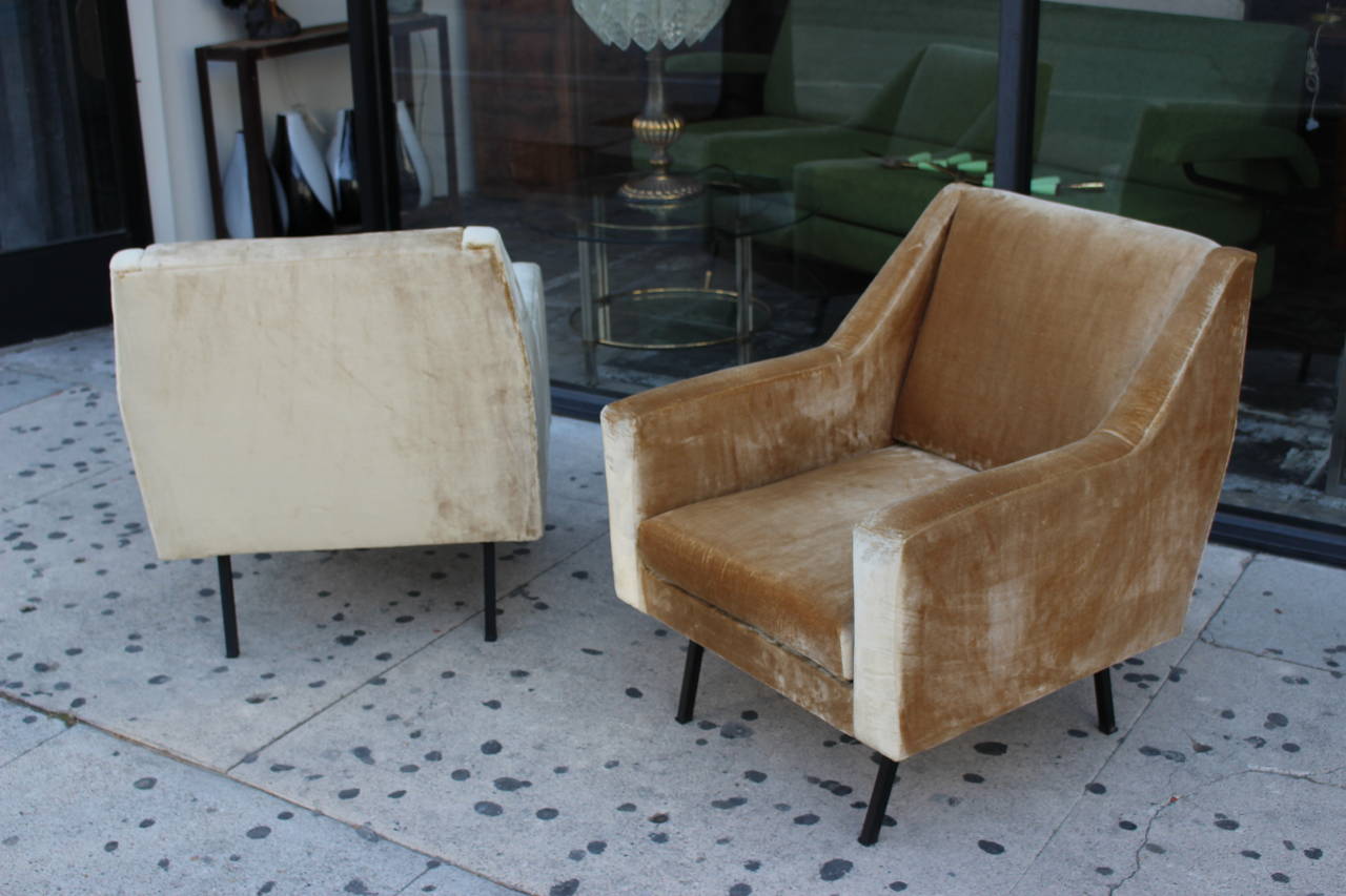 Italian pair of chairs new upholstery Italian silk velvet.