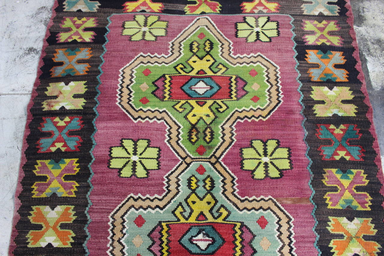 Antique Turkish Kilim from Bosnia. Balkan Kilim.