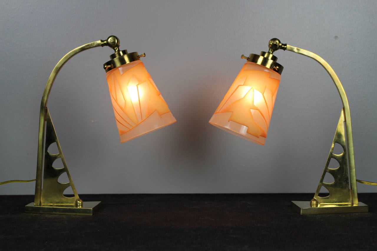 Austrian Art Deco brass table lamps.