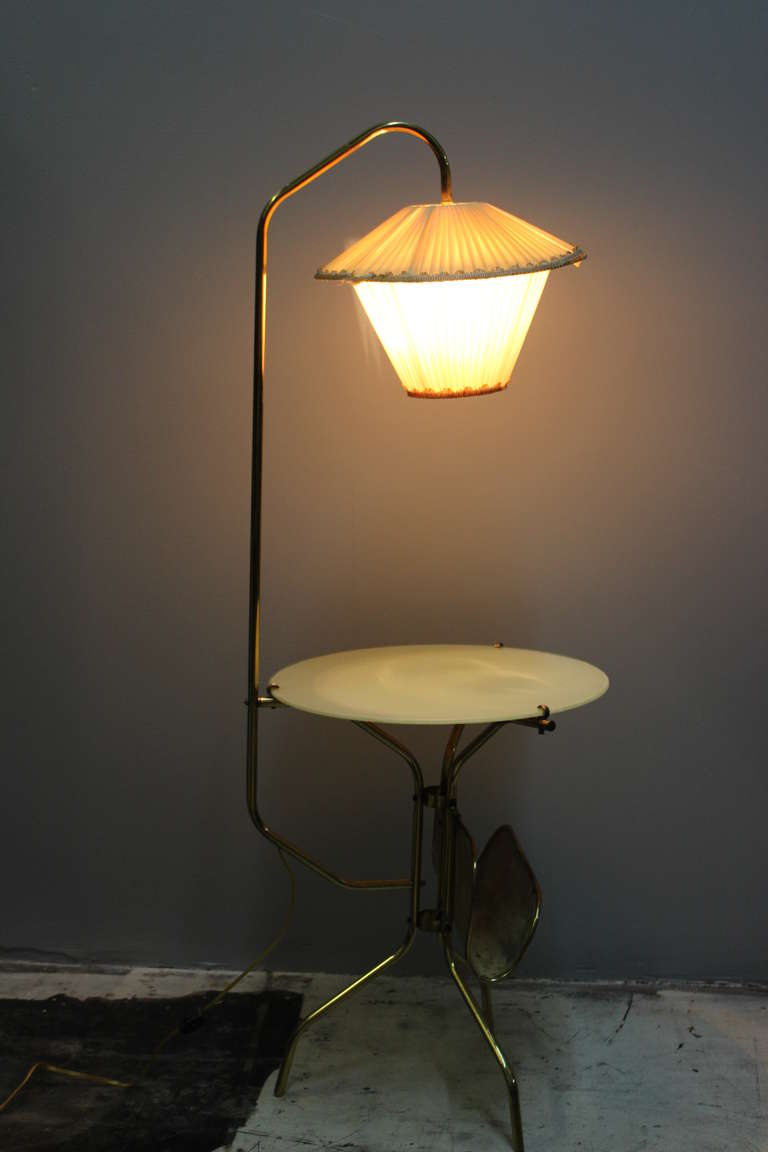 Brass Italian Floor Lamp, Magazine Rack and Table