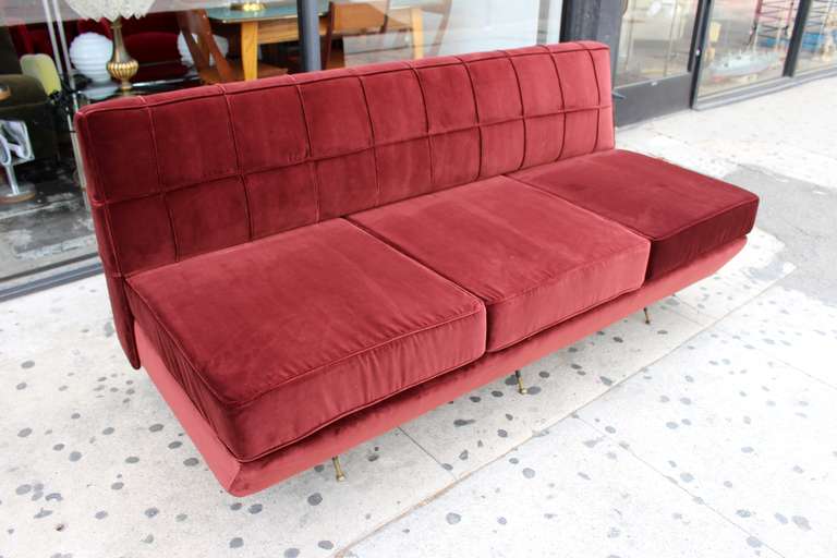 Italian sofa or daybed.
New upholstery vintage Bordeaux wine color mohair,
brass and metal legs, pule up mechanism handle on the back of the sofa converts the sofa in to the bed.
US continental in home delivery  $550 2-4 weeks 

