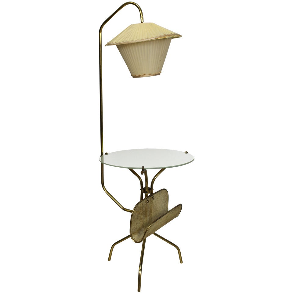 Italian Floor Lamp, Magazine Rack and Table