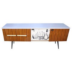 1950s Italian Sideboard, Wood Base with the Gray Glass Top