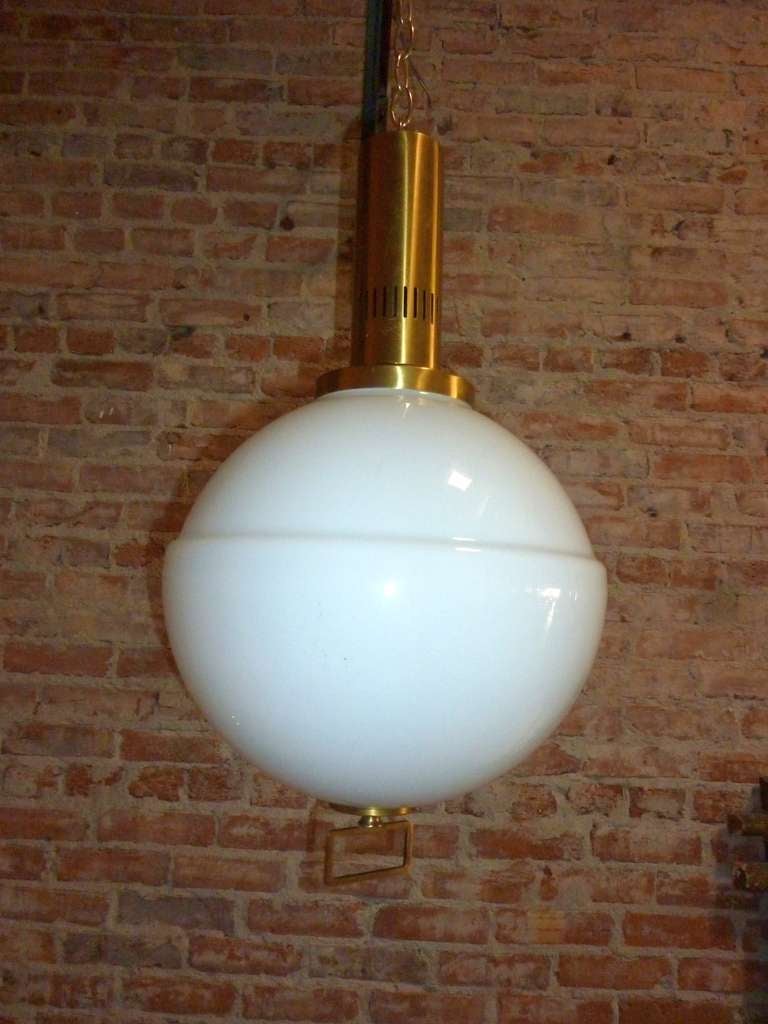 Large opaline glass pendant on the brass base, the net pendant dimension is: height .24, diameter 13.5.

Pls note: Item is located at Beverly Store
7274 Beverly Blvd 
Los Angeles, CA 90036
