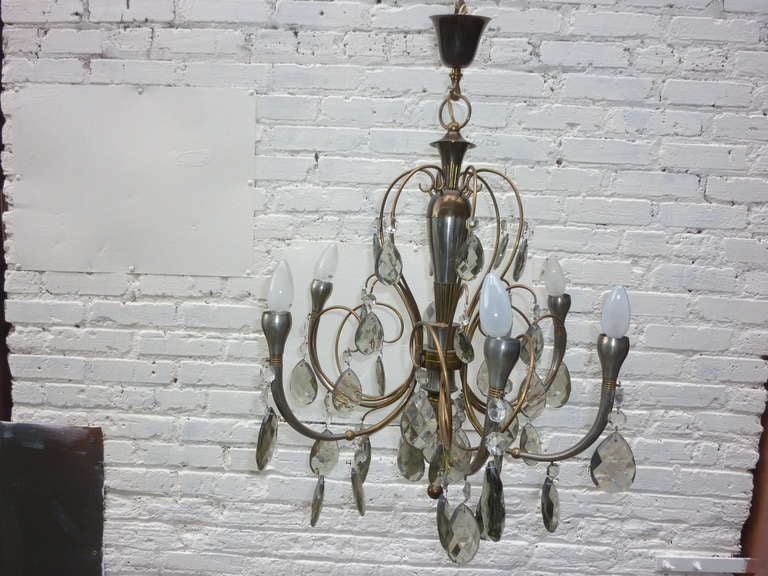 Murano, 1950s chandelier, bronze  and nickel gorgeous Italian craftsmanship.Fume crystal glass .