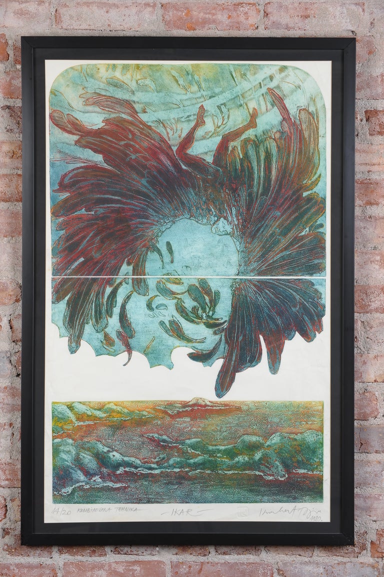 Serbian painter incorporated old school: Intaglio and dry point and create the Icarus painting rewarded in Udine, Italy, 1980. Since then only made 14 paintings.