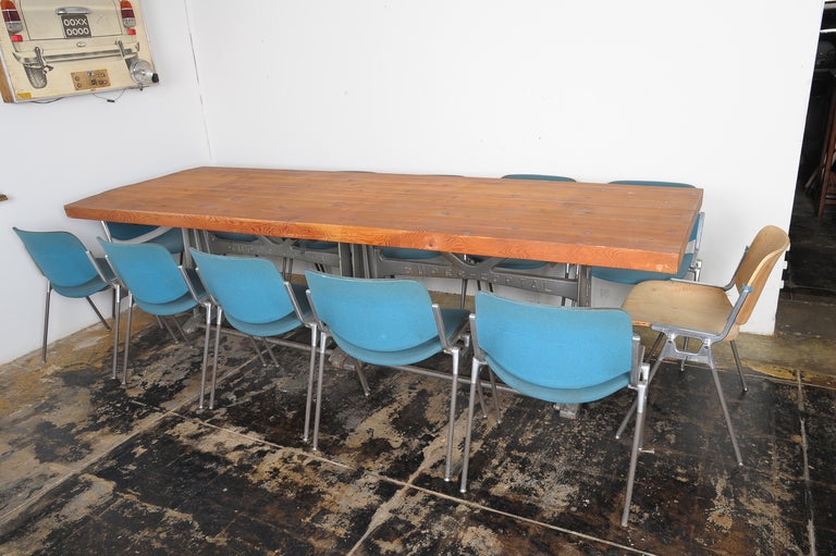 Italian Industrial Table by Gimo Fero with 12 Giancarlo Piretti Chairs 1