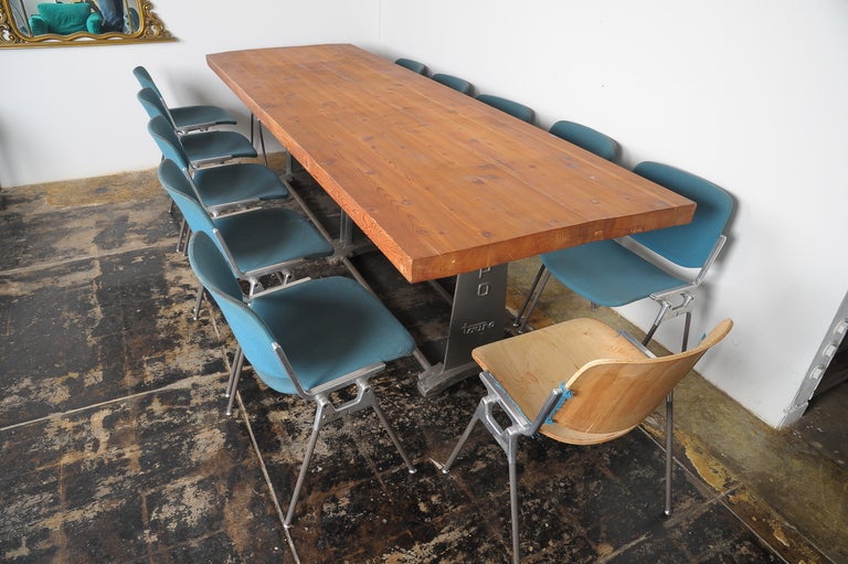 Late 20th Century Italian Industrial Table by Gimo Fero with 12 Giancarlo Piretti Chairs