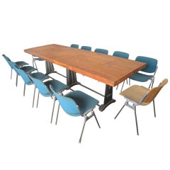 Italian Industrial Table by Gimo Fero with 12 Giancarlo Piretti Chairs