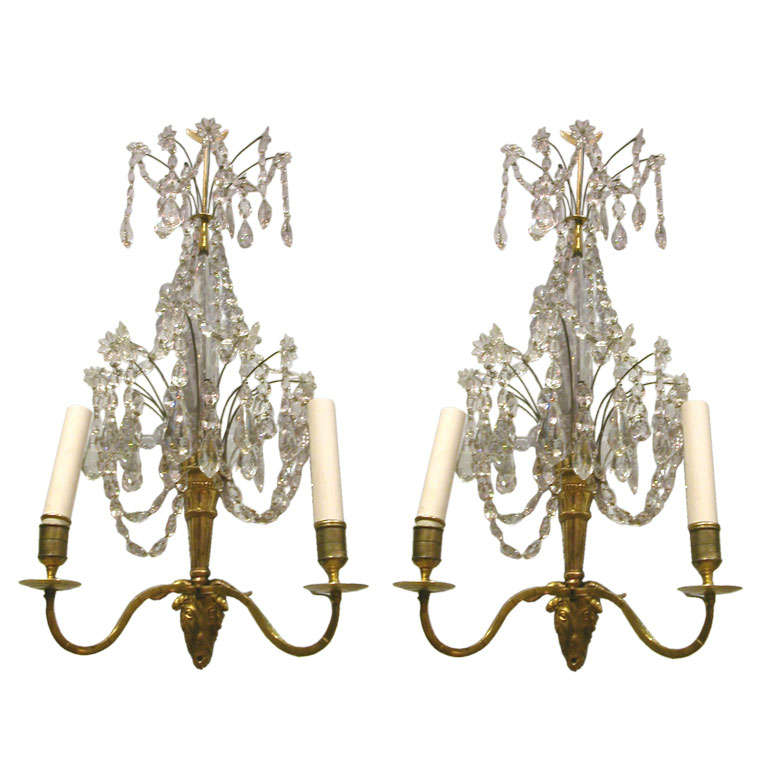 Pair Of Swedish Gustavian Ormolu Cut Glass Two-branch Sconces at 1stdibs